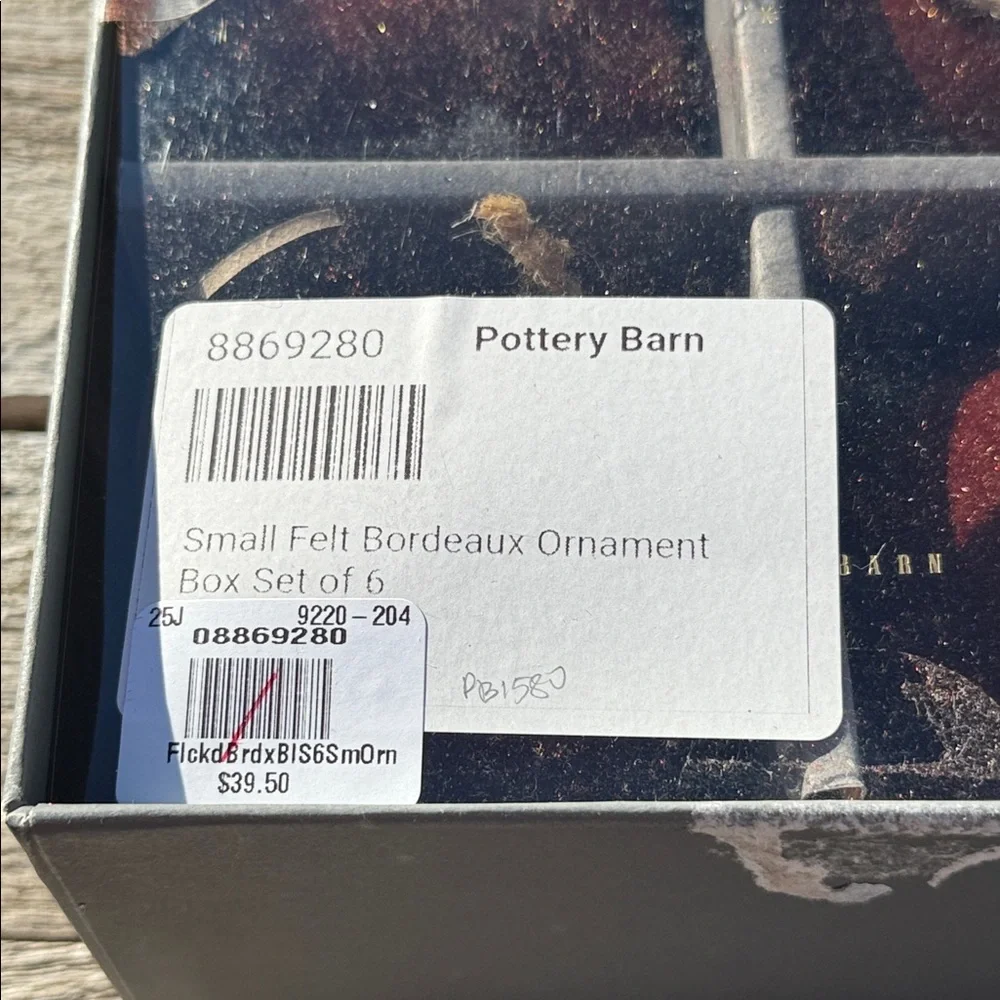 Pottery Barn Small Felt Ornament‎ Box - Set of 6 brown new!